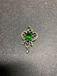 Vintage Rhinestone & Green stone pendant