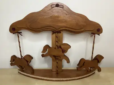 PRICE DROP! Vintage Handmade Decorative Wooden Carousel Horses, View more