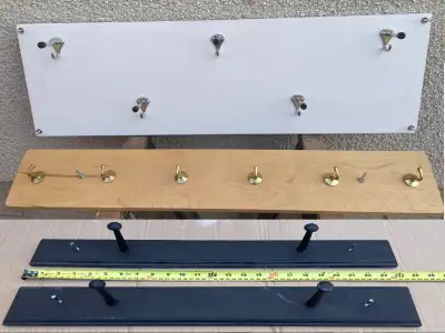 These wall racks are made of solid plywood and come with coat hooks installed for easy installation....