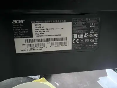 Acer QG271 27” Computer / Gaming Monitor, View more