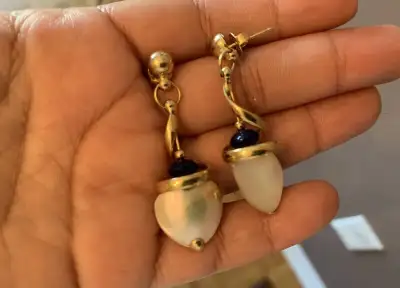 18K Italian Yellow Gold LONG Studs Earrings with Labas lazuli, View more