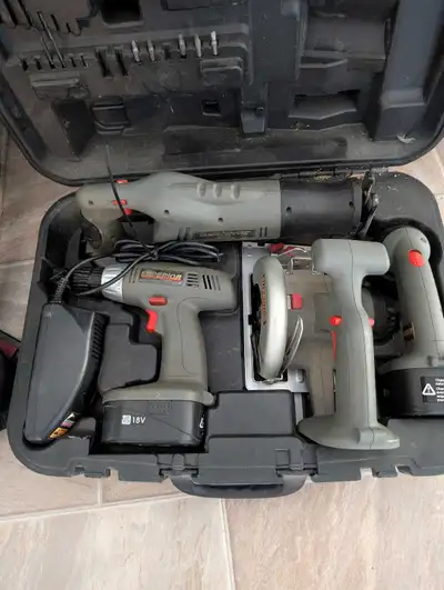 This Superior tool set includes a drill, circular saw, reciprocating saw, and light, perfect for var...