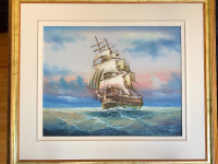 Original oil painting sailing boat on canvas signed by W. Darby