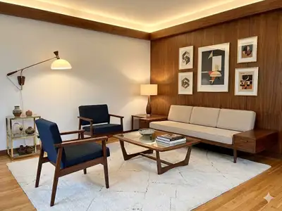 Paire de fauteuils d'appoints mid-century en noyer , View more