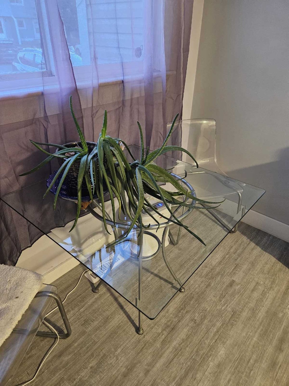 Silver table legs with glass table top. 38 inches wide | Dining Tables ...