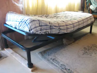 Fleet twin electric medical bed, mattress 39" x 70" x 6" ac remote controller, heavy duty steel fram...