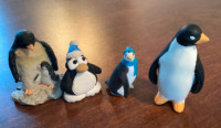 4 Adorable Hand Painted Small Penguin Figurines