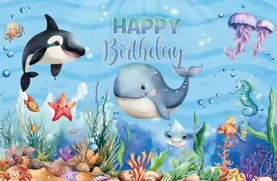Ocean Theme Birthday Background Cloth • Whale • Shark, View more