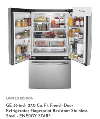 SALE - Brand New GE 36 Inch 27.cu.ft French Door Refrigerator