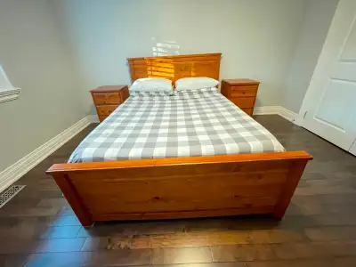 Wooden Queen Bed Frame and Mattress with Matching Side Tables, View more