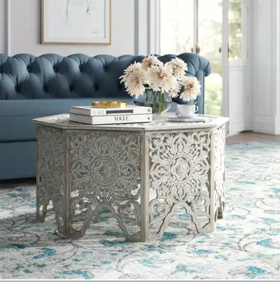 Guillermo Wood Intricately Made Carved Floral Coffee Table w/ Ho, View more