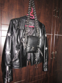 Unique Quality chic punk black pu leather jacket/punk bag