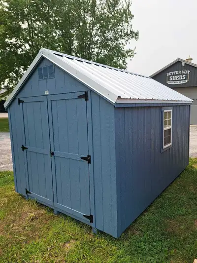 8x12 Better Way Shed Metal Roof Real Plywood floor Blue Siding