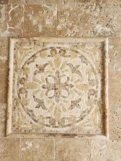 Travertine mosaic medallion, View more