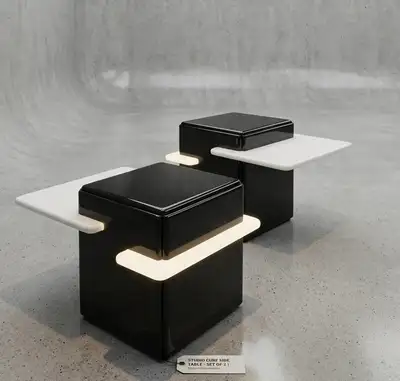 Space  Age Cube Side Tables - Black Lacquer, View more