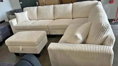 Cream Corduroy Sectional Sofa, View more