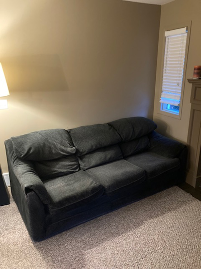 Black fabric couch, 7-feet long. Fairly good condition. Free, View more