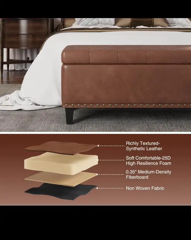 Storage Ottoman Bench,51-Inch Large Storage Bench for Bedroom En in Chairs & Recliners in Hamilton - Image 5