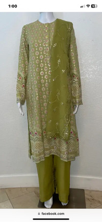 Lime green and pink embroidered kameez shalwar