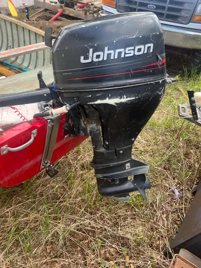 1995 Johnson 15hp four stroke bought to try on freighter and just a little to big comes with brand n...