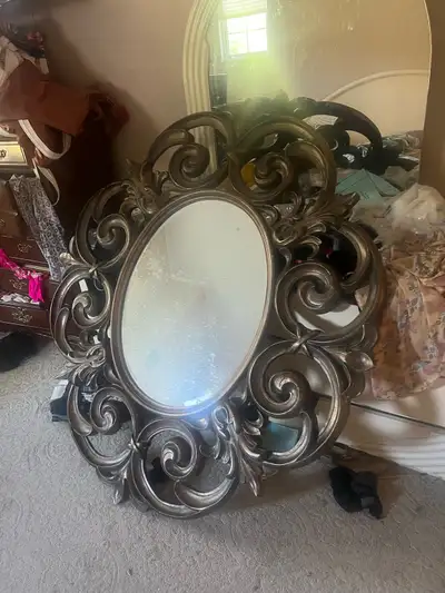 very large mirror with wood flower around , View more
