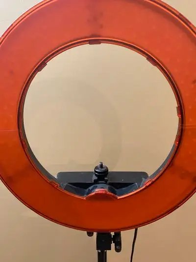 12" ring light with 71 " tripod stand and phone holder, amber and white diffuser. comes with remote...