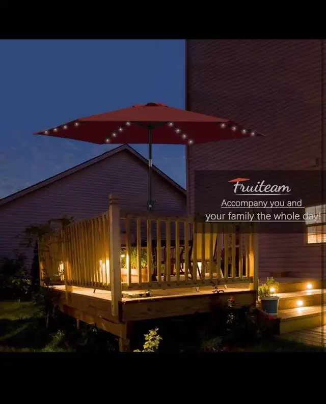 RED 9FT Solar LED UmbrellaSolar Powered Table Umbrella, Fade-re in Patio & Garden Furniture in Hamilton - Image 6