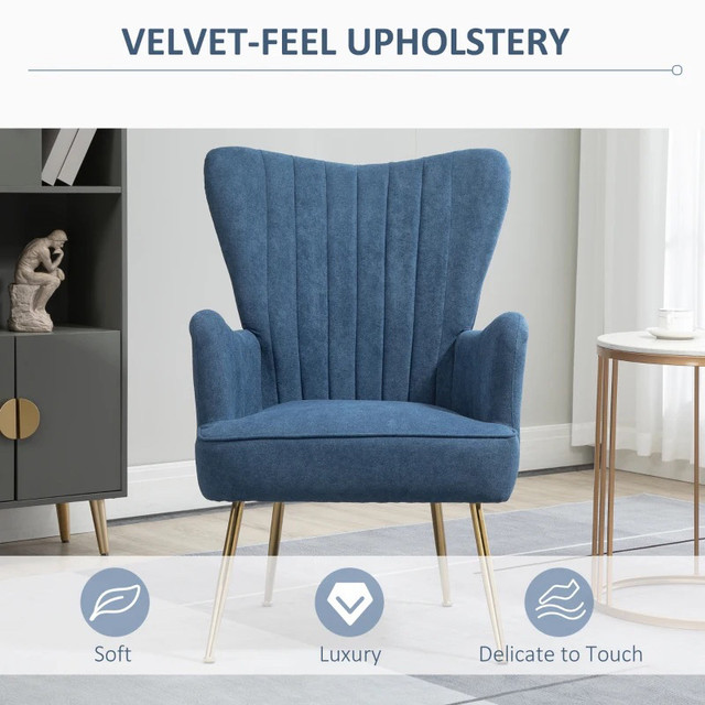 Velvet Accent Chairs, Modern Living Room Chair, Tall Back Leisur in Chairs & Recliners in Markham / York Region - Image 2