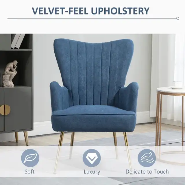 Velvet Accent Chairs, Modern Living Room Chair, Tall Back Leisur in Chairs & Recliners in Markham / York Region - Image 3