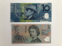 5 and 10 Australian dollar bank notes from 1992 1993