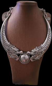 4 Sale Ethnic Style Double Dragon Pendant Collar Choker Necklace