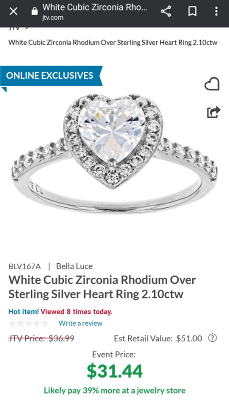 Sterling Silver Cubic Zirconia Rhodium Heart Shaped Ring in Jewellery & Watches in Mississauga / Peel Region - Image 3