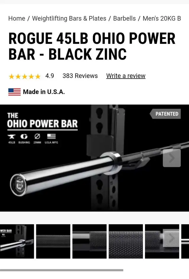 Rogue 45LB Ohio Power Bar - Black Zinc used