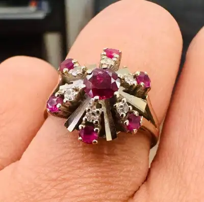 Beautiful Vintage Natural Rubies and Diamonds Dinner Ring, View more