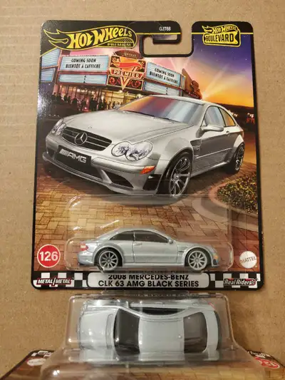 New Hot Wheels Premium Boulevard 2008 Mercedes-Benz CLK 63 AMG Black Series 1/64 diecast car with Re...