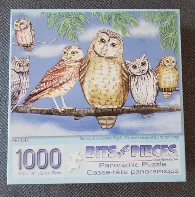 Jigsaw Puzzle called Owl Talk - 1000 pieces - panoramic size - finished puzzle size is 14 inches by...