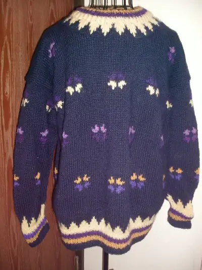 1. size XL Cachet Wool sweater Blue, yellow pattern Good condition. $40. 2. size XL Wool sweater Pin...