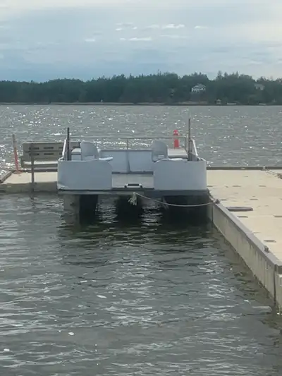 pontoon with trailer and 20h Yamaha motor, View more