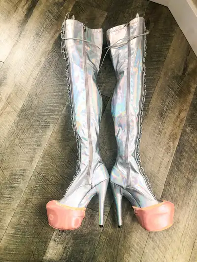 Holographic knee high boots sale