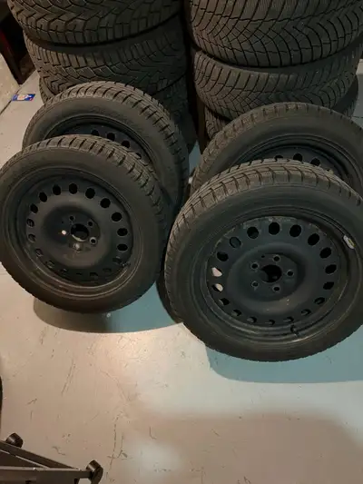 Set of 4 Antares winter tires mounted on steel rims. Size: 215/50R17 DOT: 3420 (2020) Used for 2 win...