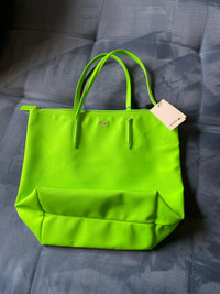 New - neon fluorescent green Lacoste tote (damaged)