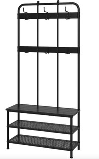 BRAND NEW IKEA PINNIG Coat rack with shoe storage bench, black.