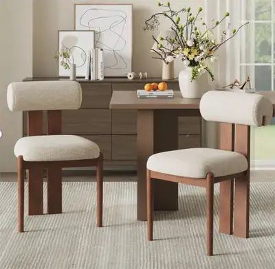 Modern Upholstered Dining Chairs with Solid Wood Legs (Set of 2), View more