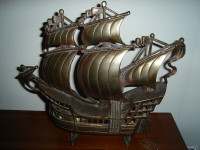 Antique! Cast Iron Spanish Galleon/Pirate Ship Lamp #791A