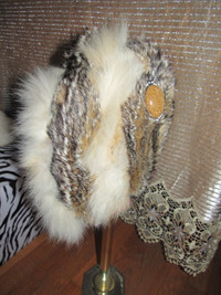 Rare fox fur horded / hat winter warm cozy for women or men M