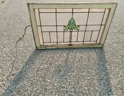 LARGE Antique Stained Glass Window In Wooden Frame (c. 1920s), View more