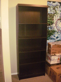 Bookcase, 5 shelf, 2 adjustable, 6ft T x 28in W x 12in D, dark