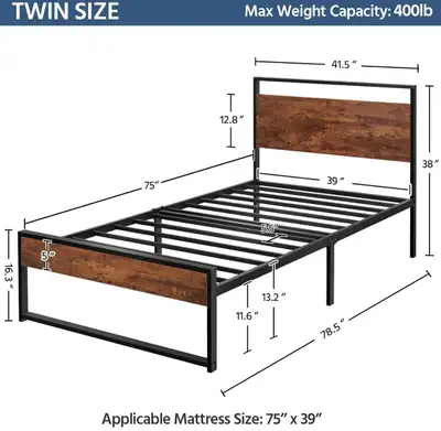 Twin Size Bed Frame Single Platform Bed Frame with Headboard, View more