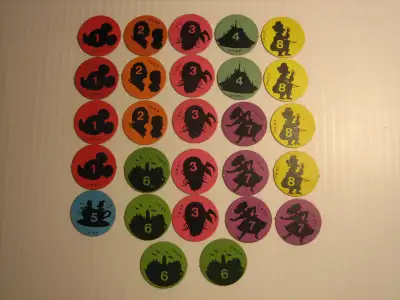 1977 Walt Disney World Board Game cardboard pogs . 27 pieces . 1 - 8 . 4 - #1 3 - #2 5 - #3 2 - #4 1...