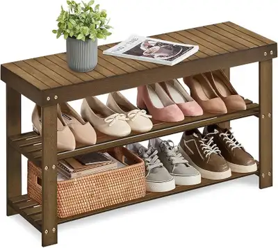 Shoe Rack Bench, 3-Tier Bamboo Shoe Storage Organizer, Entryway, View more